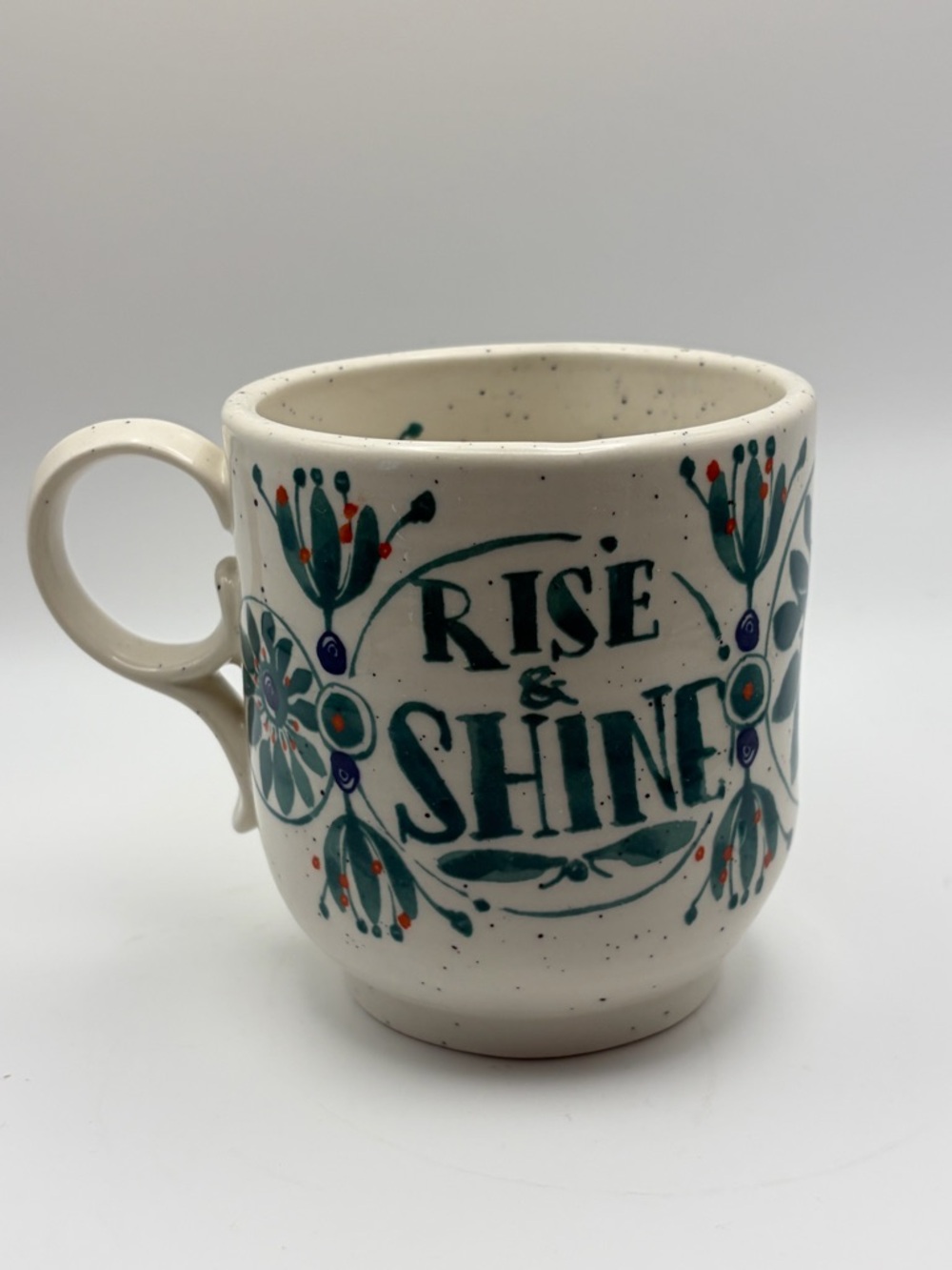 Anthropologie Elevenses Rise & Shine Mug Speckled Boho Floral Stoneware EUC